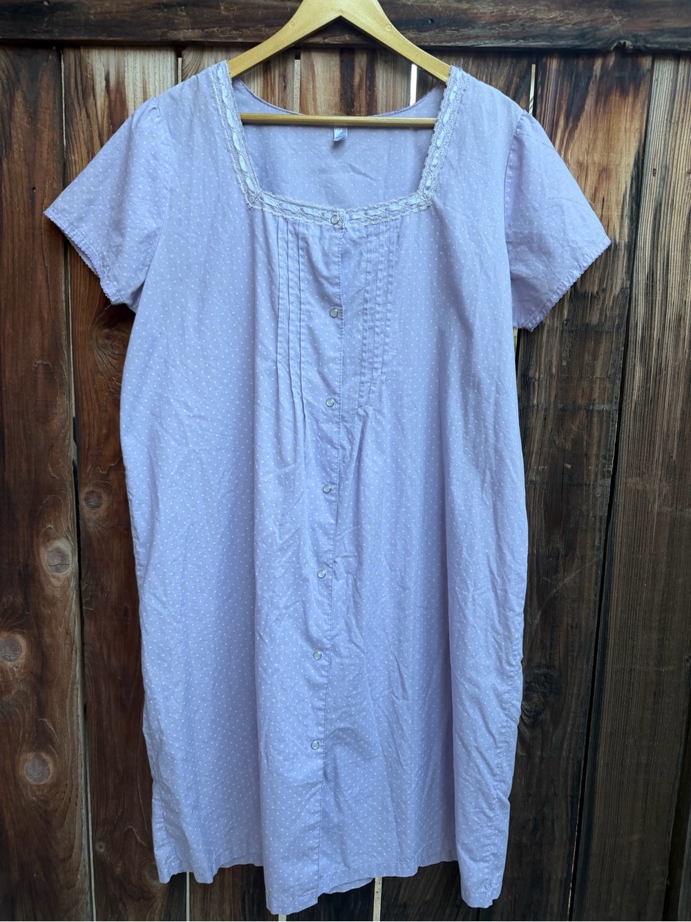 Pink K Vintage Pastel Purple Polka Dot Lace Trim Nightgown Sleep Dress L